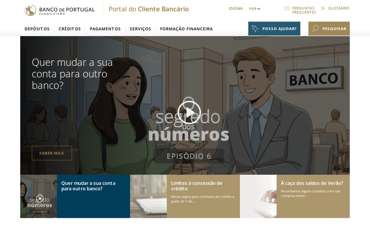 Portal do Cliente Bancário — сайт Банка Португалии: минимальный банковский счёт, комиссии и жалобы на банк