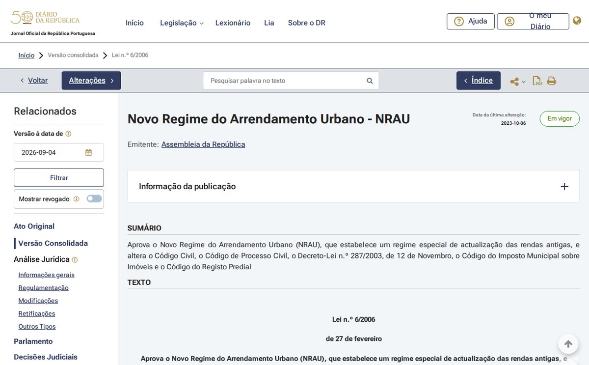 NRAU — Novo Regime do Arrendamento Urbano в Diário da República: именно его правила о выселении переписывает реформа, внесённая в парламент, — diariodarepublica.pt