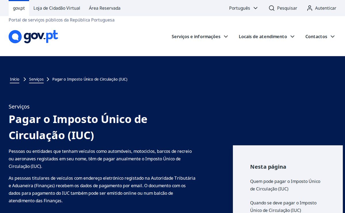 gov.pt — оплата IUC: кто платит, когда и как получить платёжный документ
