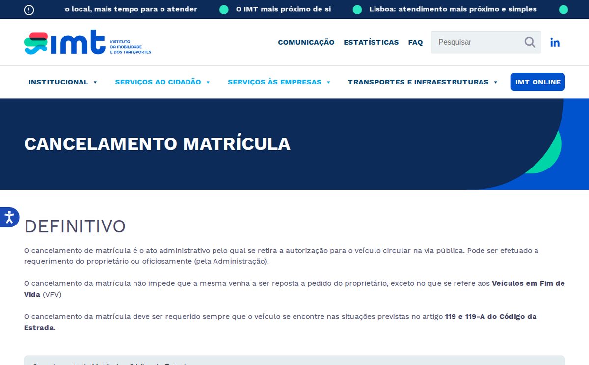 imt cancelamento matricula