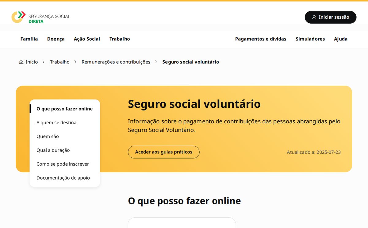 Segurança Social — добровольное социальное страхование: сюда идут те, у кого взносы иначе не идут