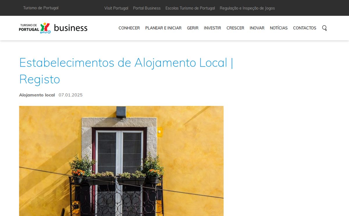 Turismo de Portugal — страница регистрации alojamento local: через какое окно подают уведомление, сколько дней у камары на возражение и что даёт номер регистрации